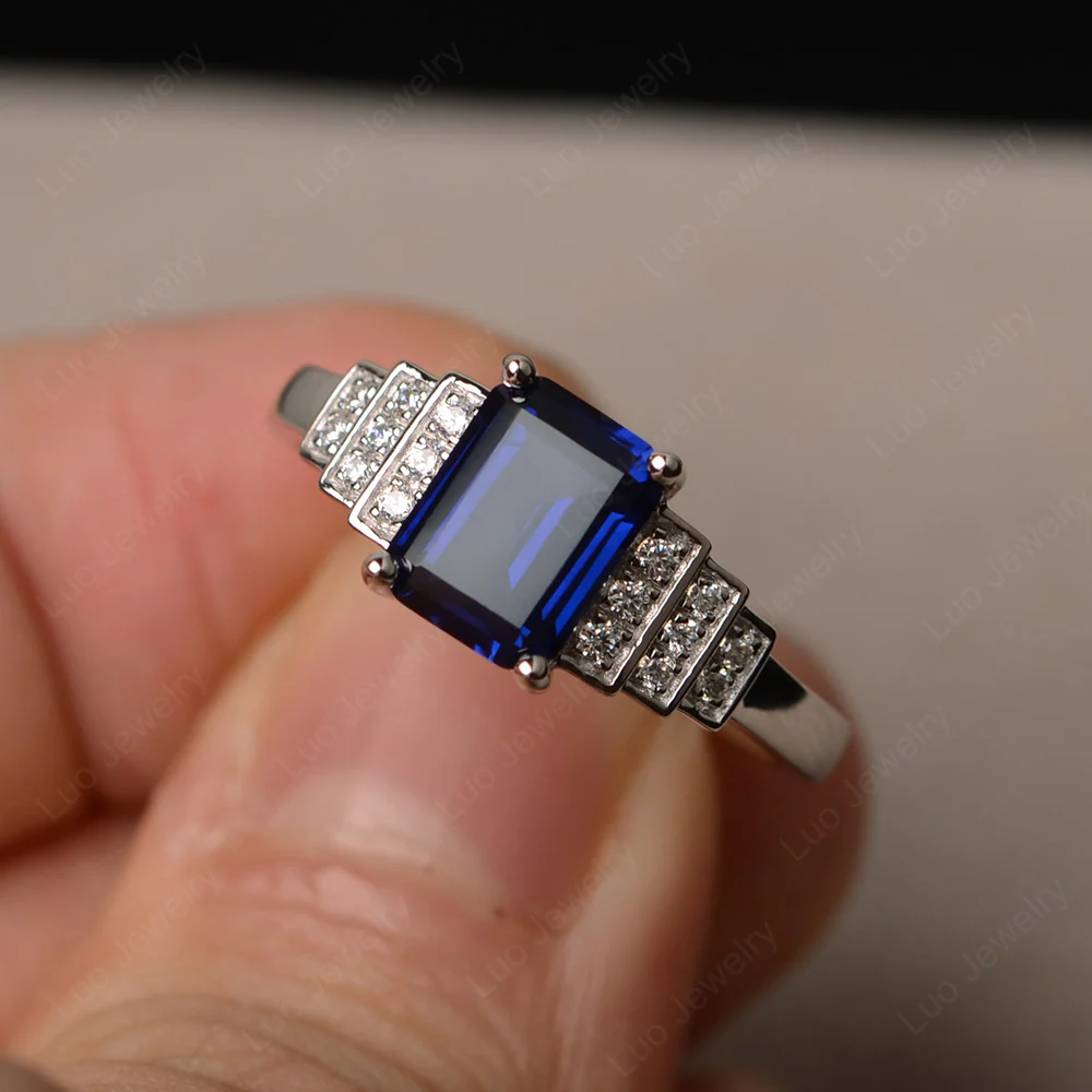 Classic Emerald Cut Sapphire Promise Ring - Image 2