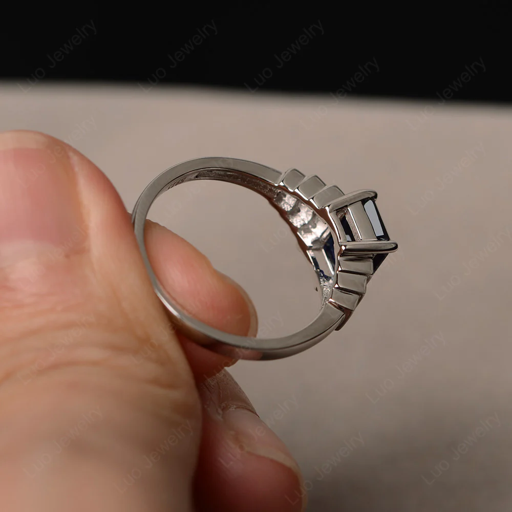 Classic Emerald Cut Sapphire Promise Ring - Image 3
