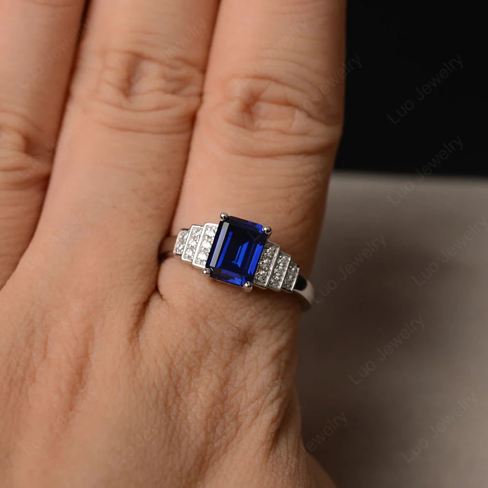 Classic Emerald Cut Sapphire Promise Ring - Image 4