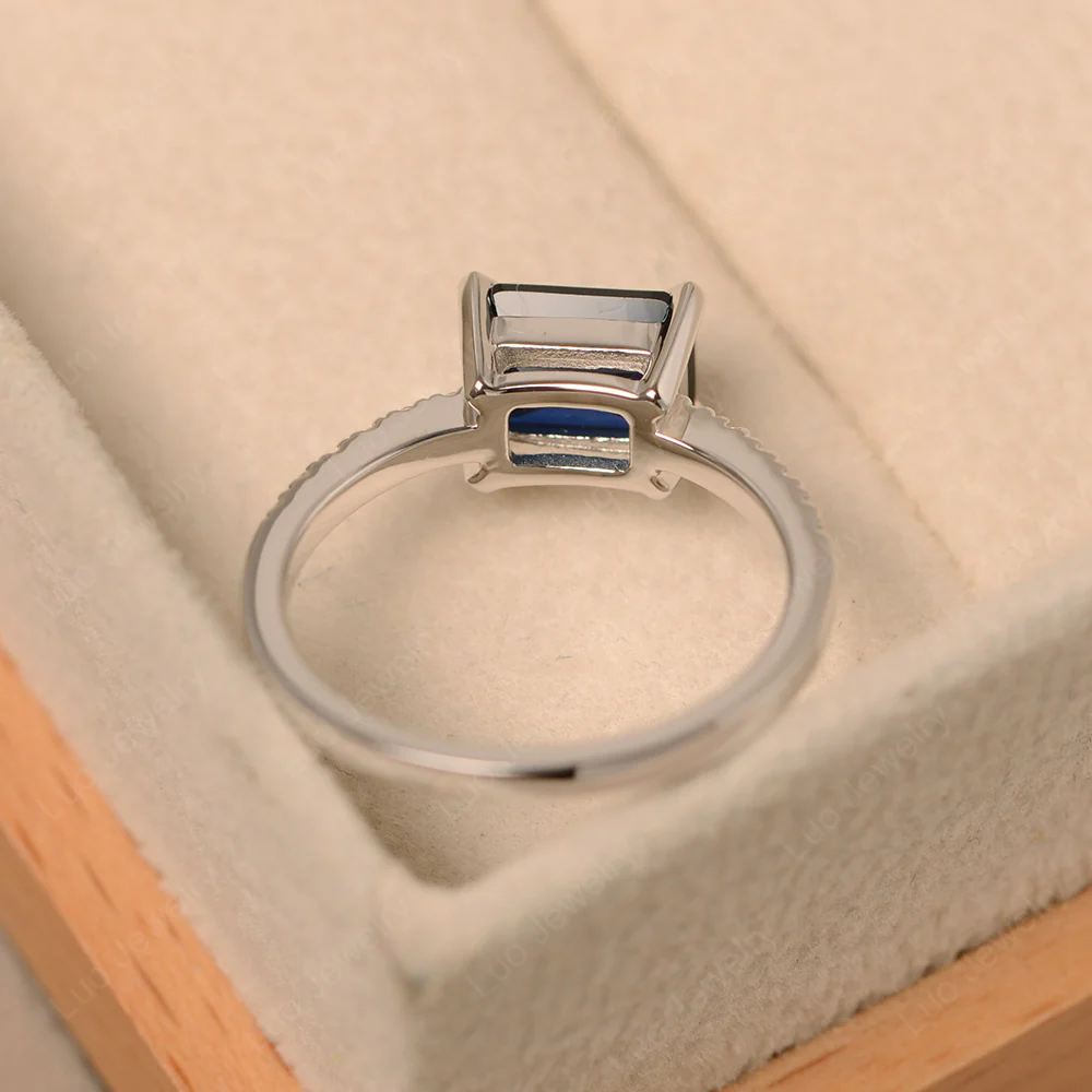 Emerald Cut Sapphire Horizontal Ring - Image 3