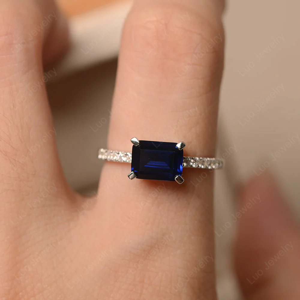 Emerald Cut Sapphire Horizontal Ring - Image 5