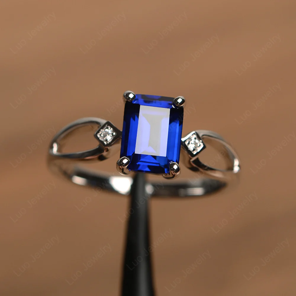 Emerald Cut Sapphire Ring Split Shank