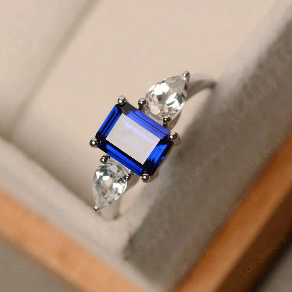 Sapphire Ring with Pear Side Stone - Image 2