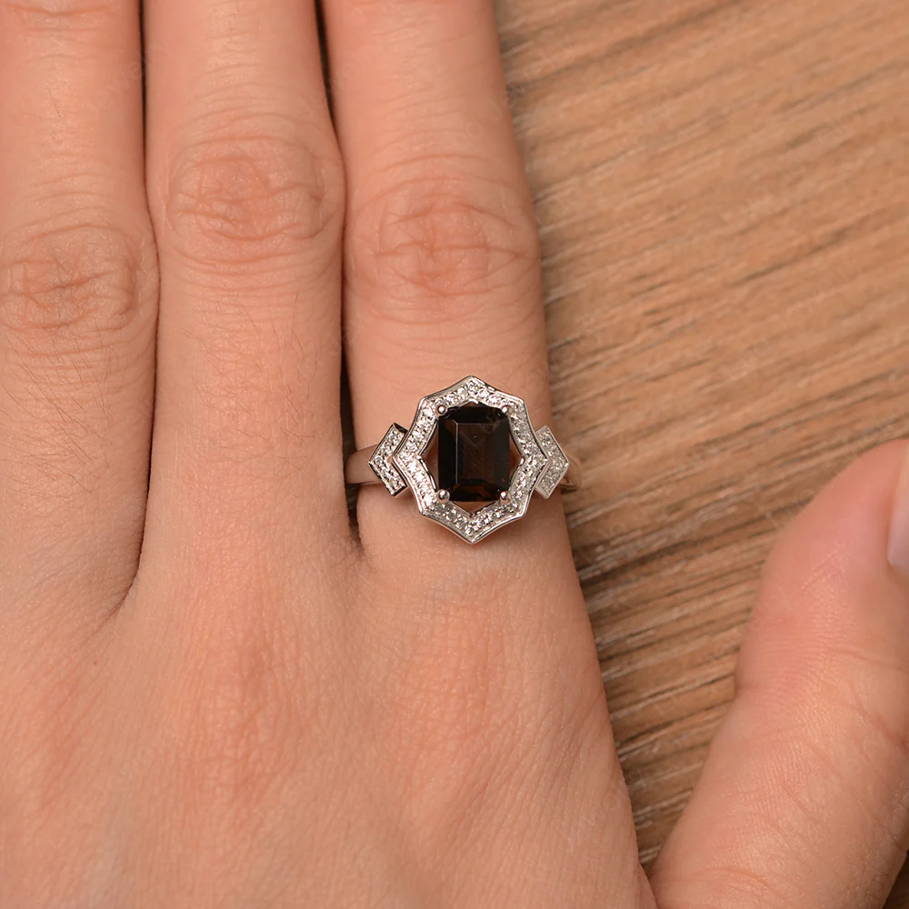 Emerald Cut Smoky Quartz Cocktail Ring - Image 4