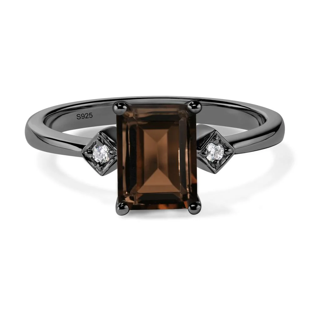Emerald Cut Smoky Quartz Engagement Ring