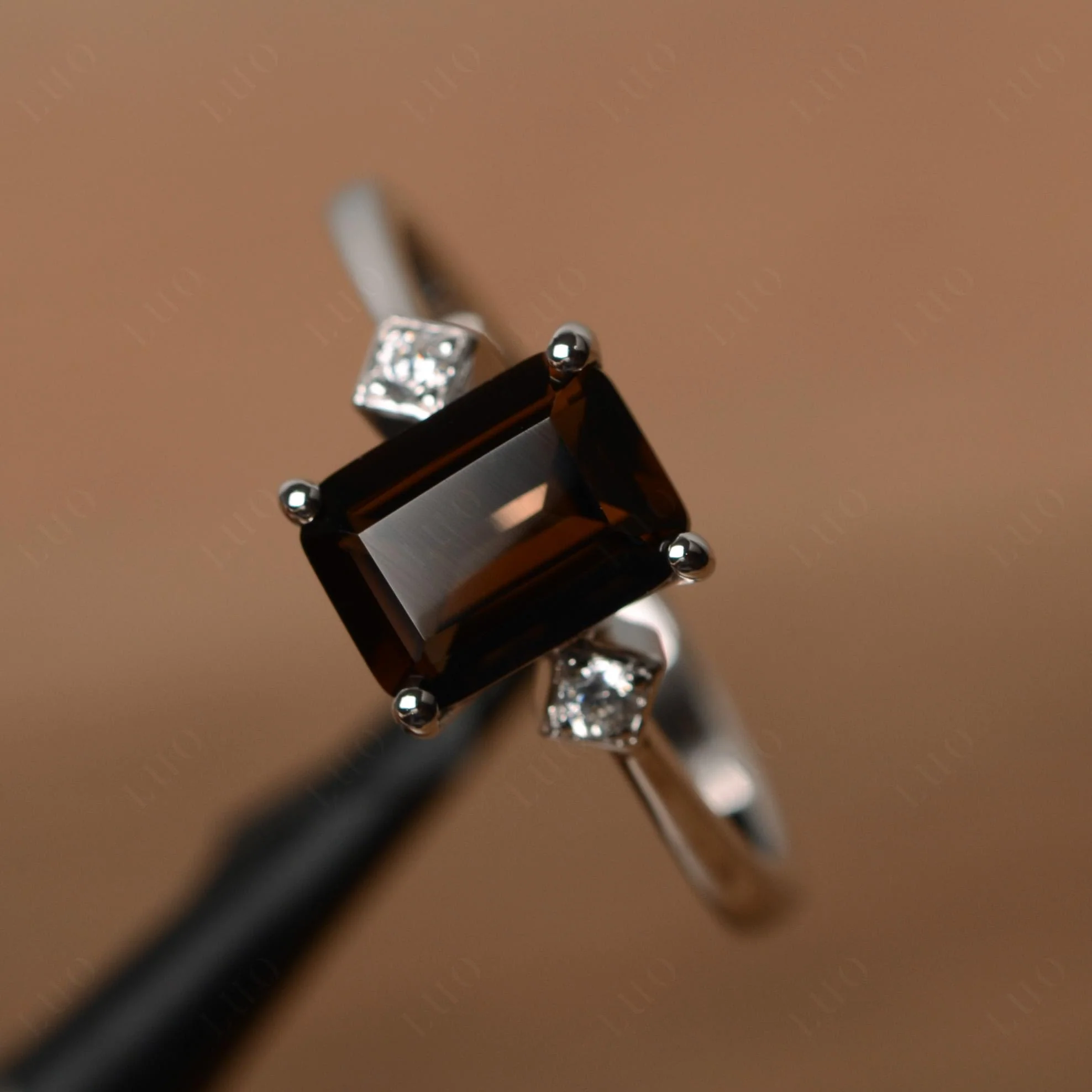 Emerald Cut Smoky Quartz Engagement Ring - Image 12
