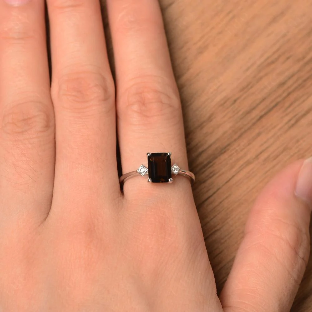 Emerald Cut Smoky Quartz Engagement Ring - Image 13