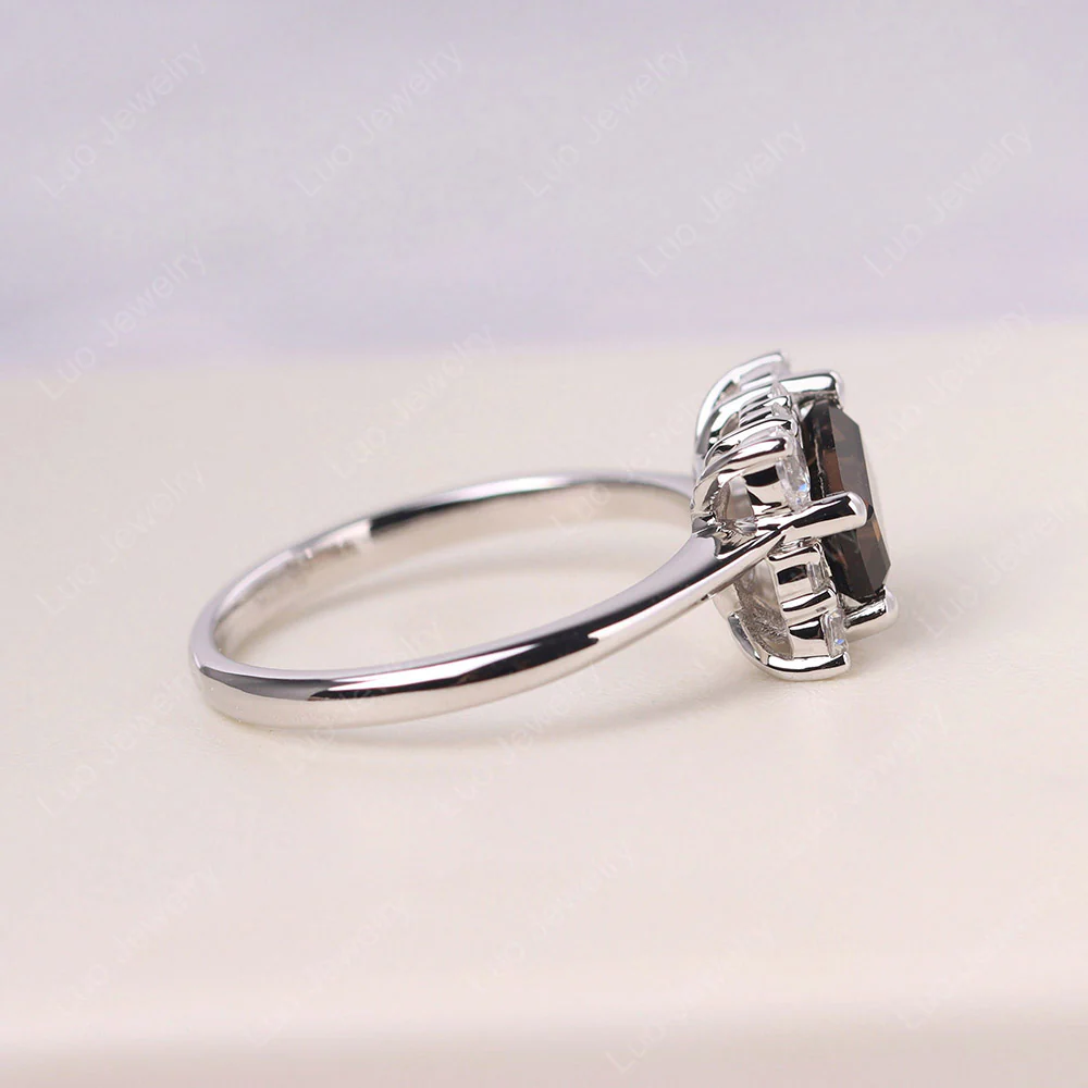 Emerald Cut Smoky Quartz Halo Ring - Image 4