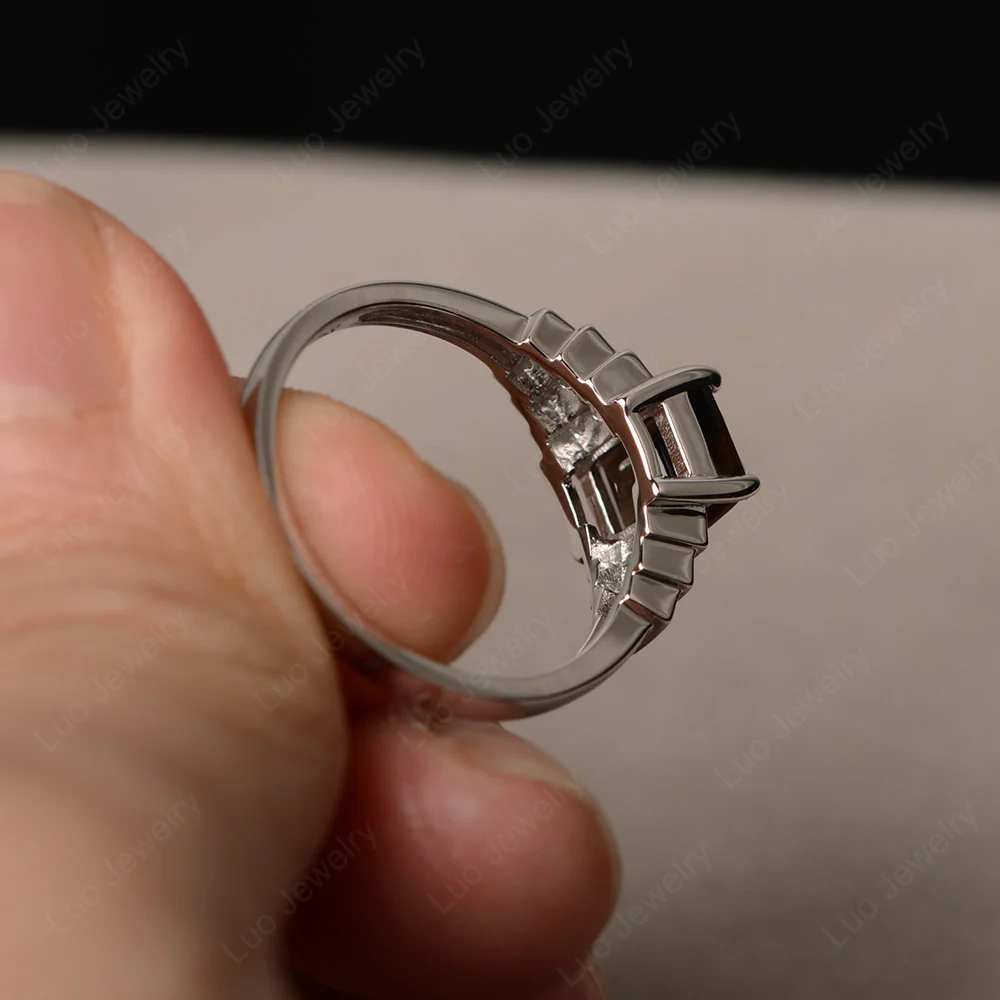 Classic Emerald Cut Smoky Quartz Promise Ring - Image 3