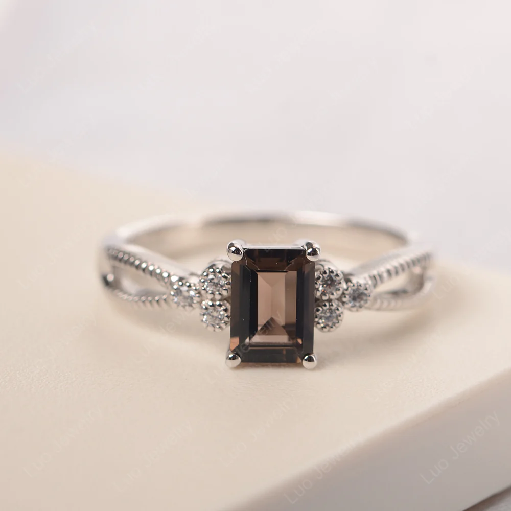 Smoky Quartz Milgrain Engagement Ring