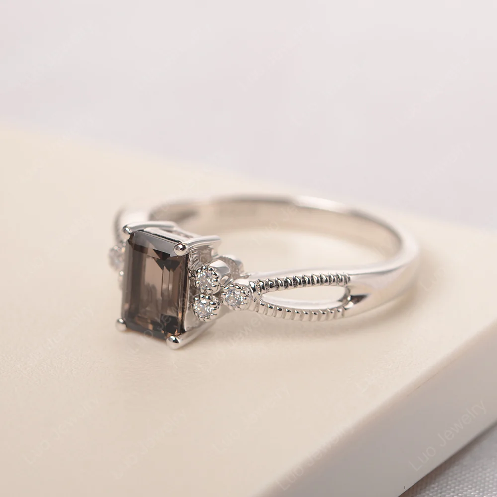 Smoky Quartz Milgrain Engagement Ring - Image 2