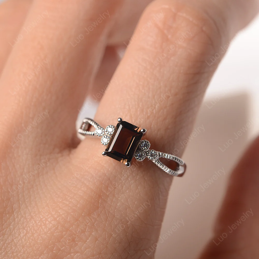 Smoky Quartz Milgrain Engagement Ring - Image 5