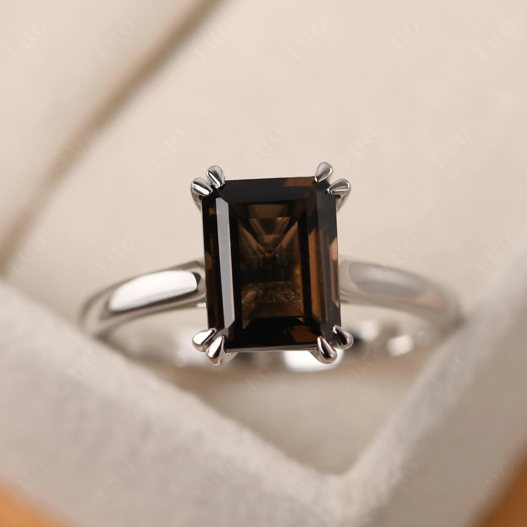 Smoky Quartz Double Claw Prong Engagement Ring - Image 10