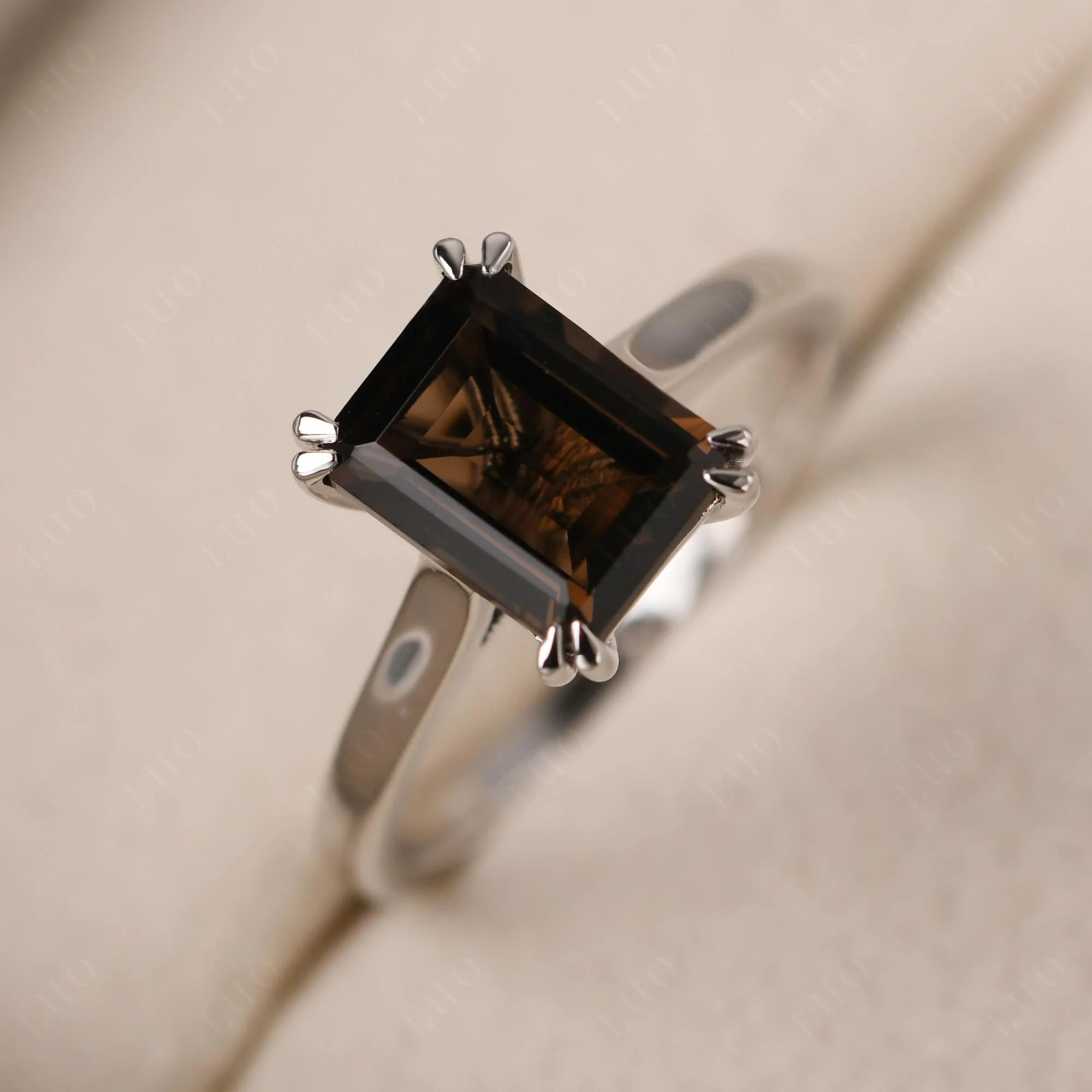 Smoky Quartz Double Claw Prong Engagement Ring - Image 11
