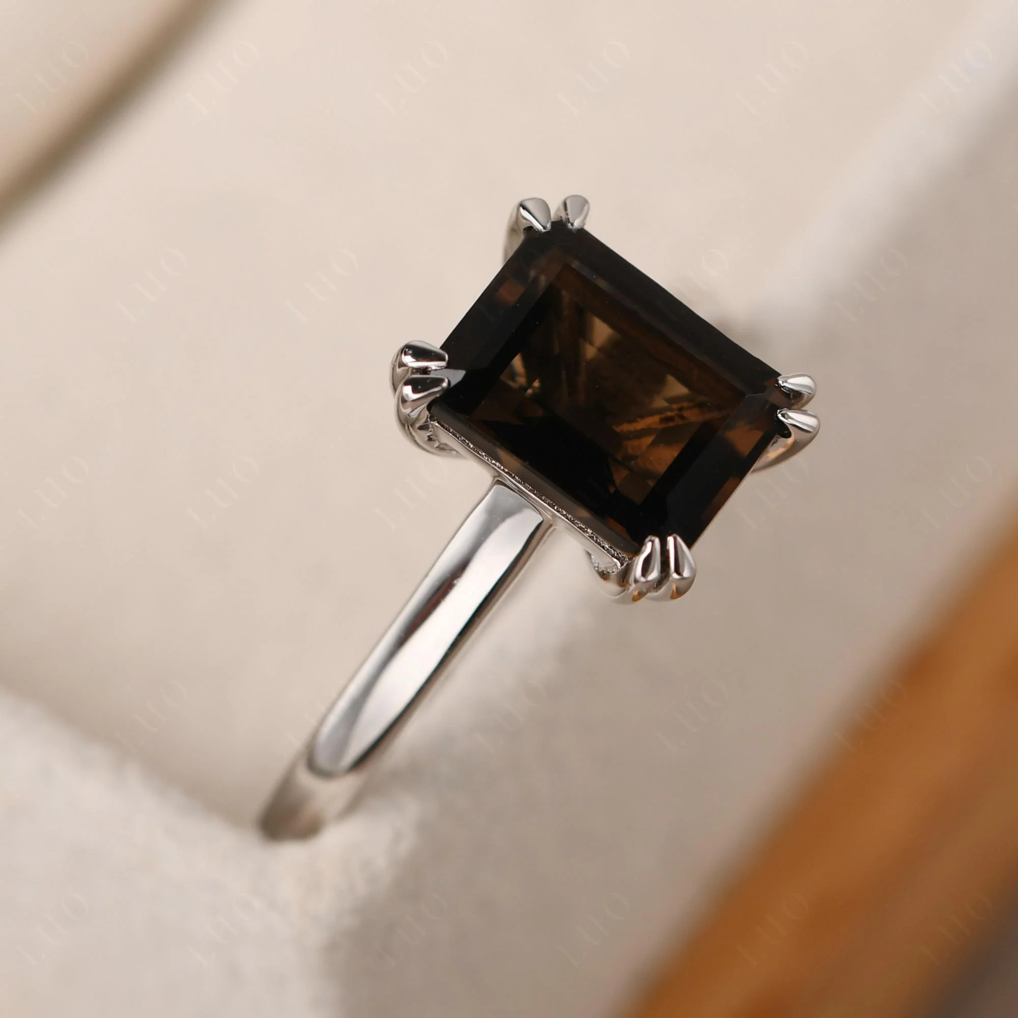 Smoky Quartz Double Claw Prong Engagement Ring - Image 12