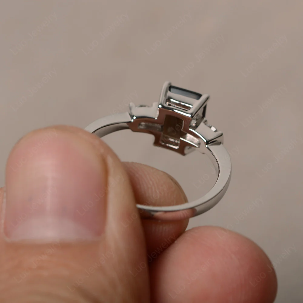 Emerald Cut Smoky Quartz Trilogy Ring - Image 3