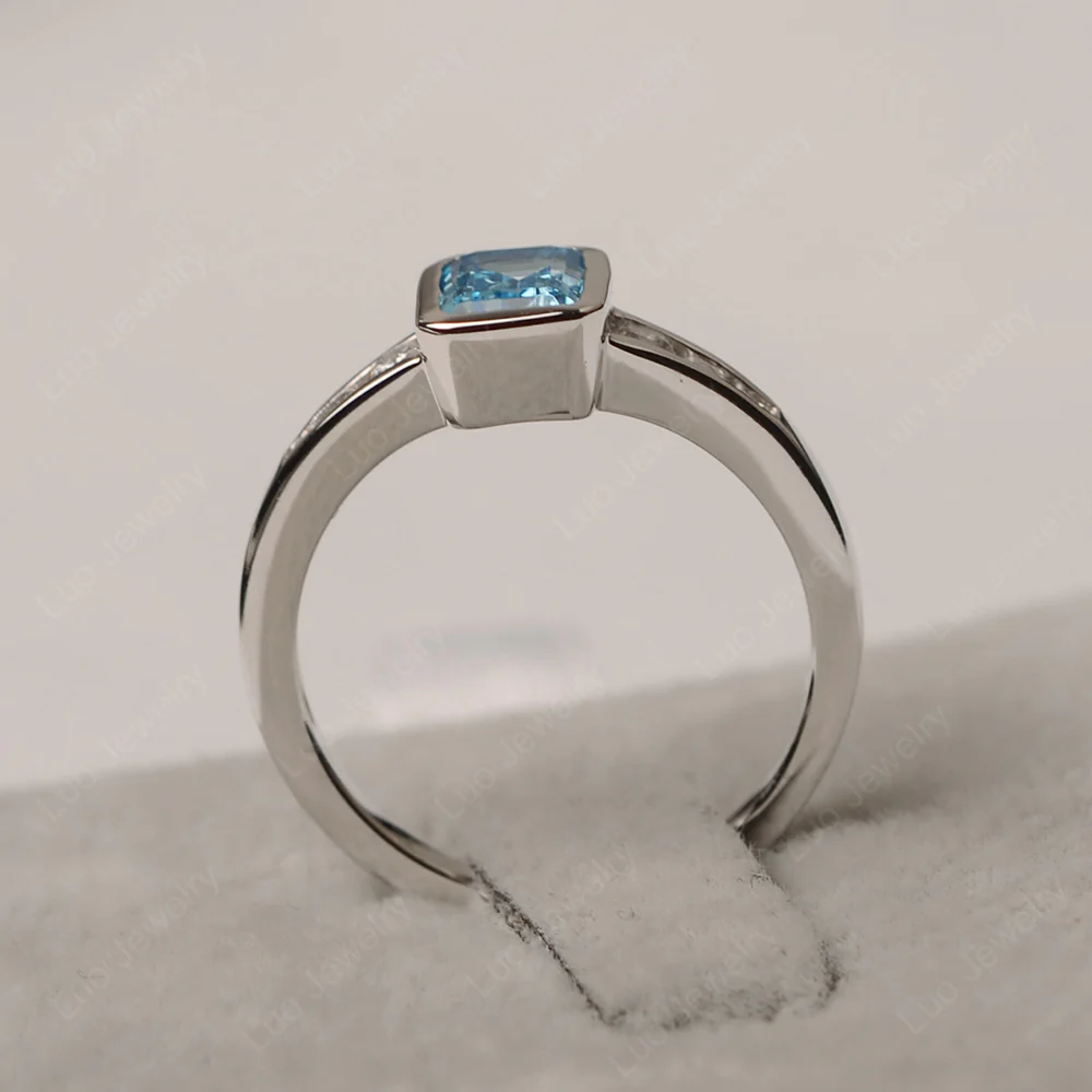 Swiss Blue Topaz Emerald Cut Bezel Ring - Image 3