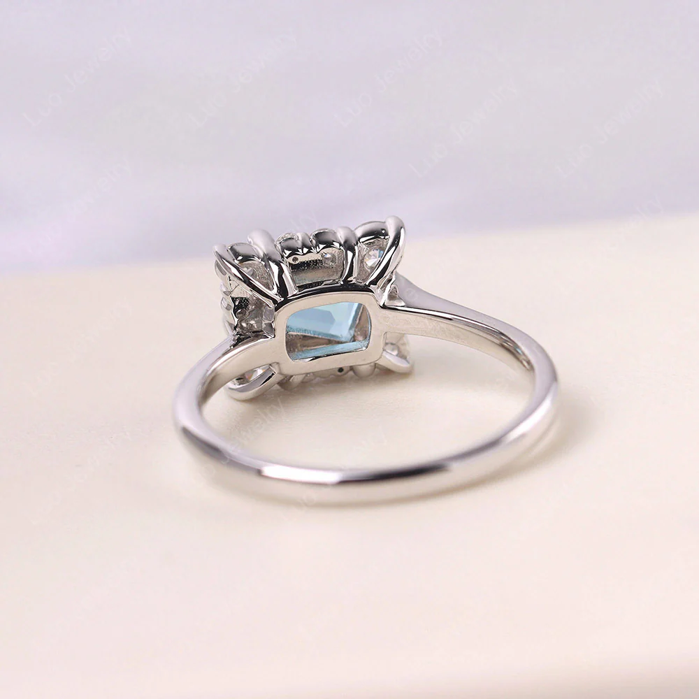 Emerald Cut Swiss Blue Topaz Halo Ring - Image 3