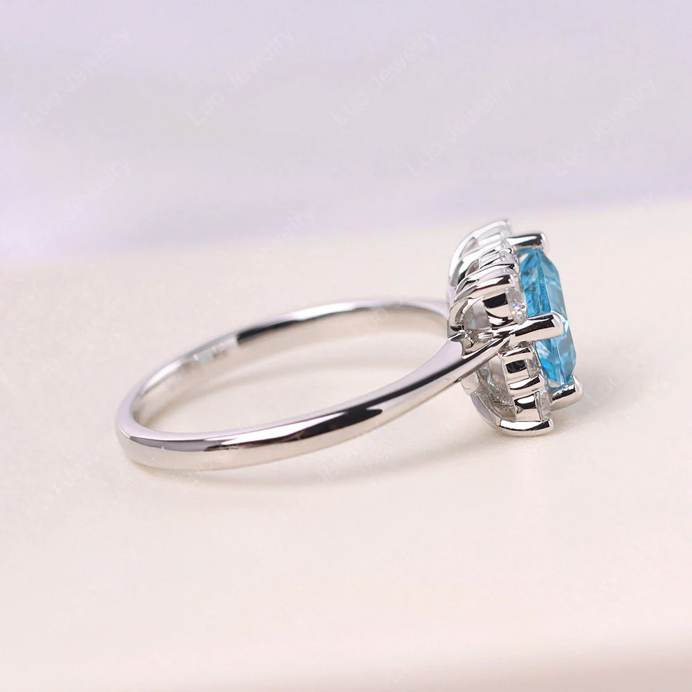 Emerald Cut Swiss Blue Topaz Halo Ring - Image 4