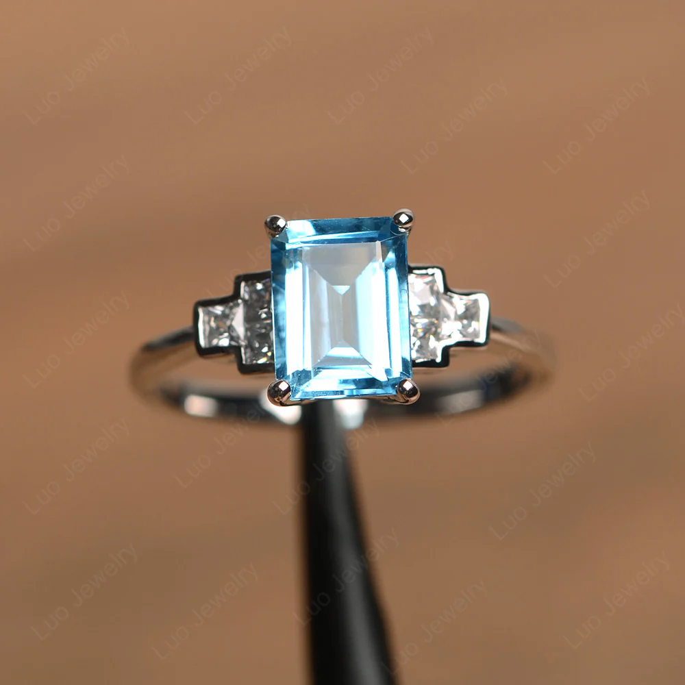 Swiss Blue Topaz Rectangle Engagement Ring