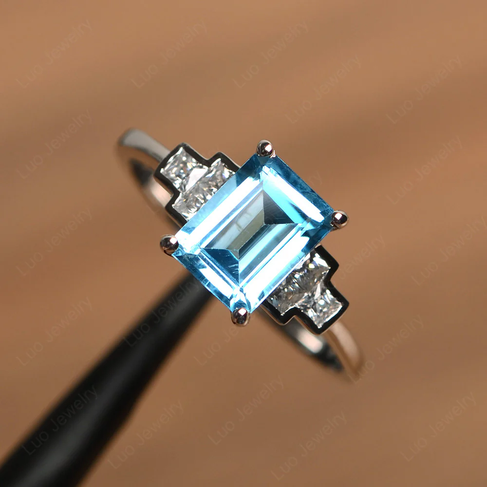 Swiss Blue Topaz Rectangle Engagement Ring - Image 2