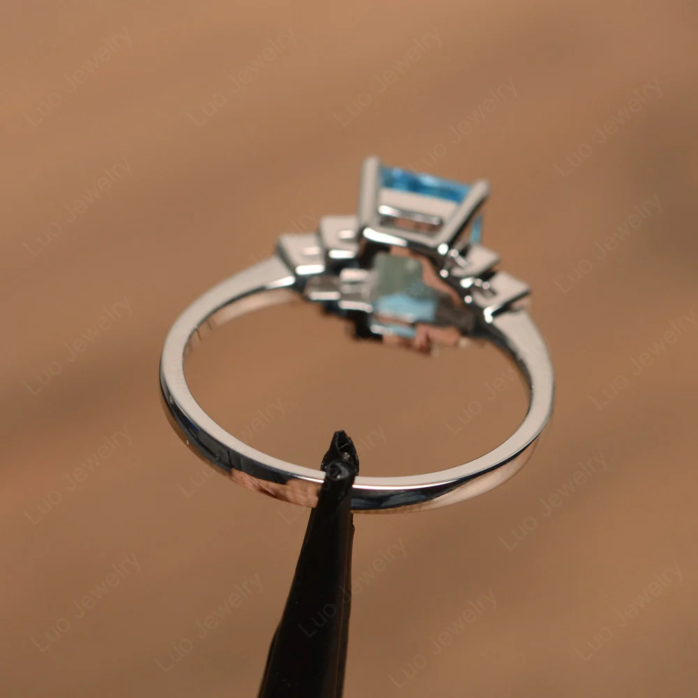Swiss Blue Topaz Rectangle Engagement Ring - Image 3