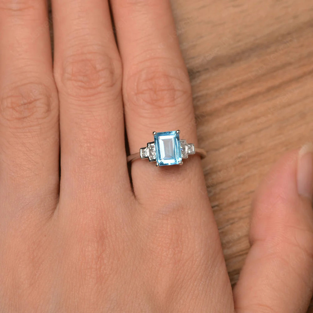Swiss Blue Topaz Rectangle Engagement Ring - Image 4