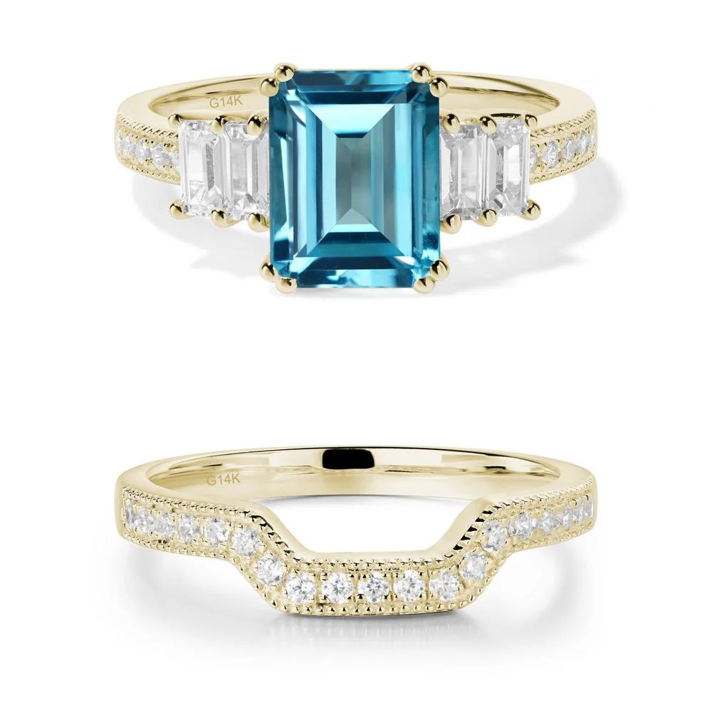 Emerald Cut Swiss Blue Topaz Milgrain Ring - Image 11