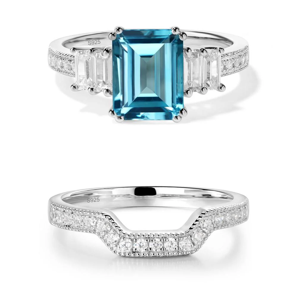 Emerald Cut Swiss Blue Topaz Milgrain Ring - Image 17