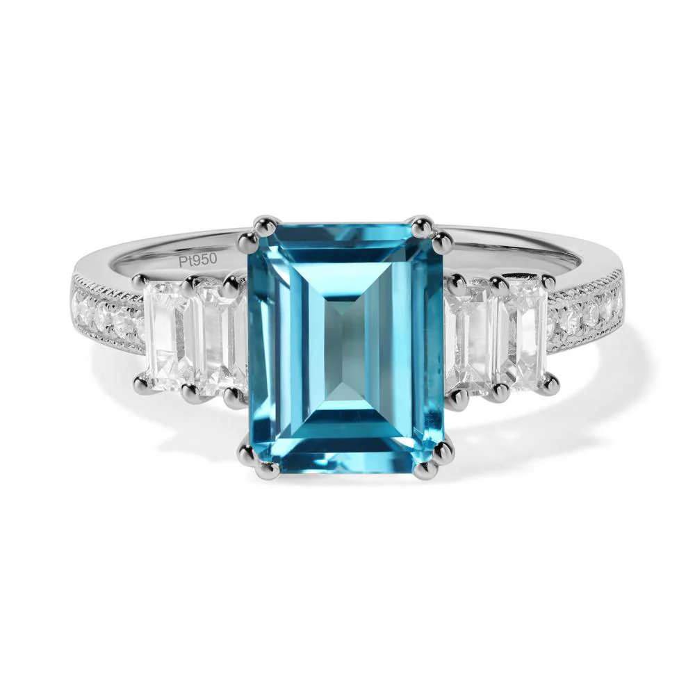 Emerald Cut Swiss Blue Topaz Milgrain Ring - Image 2