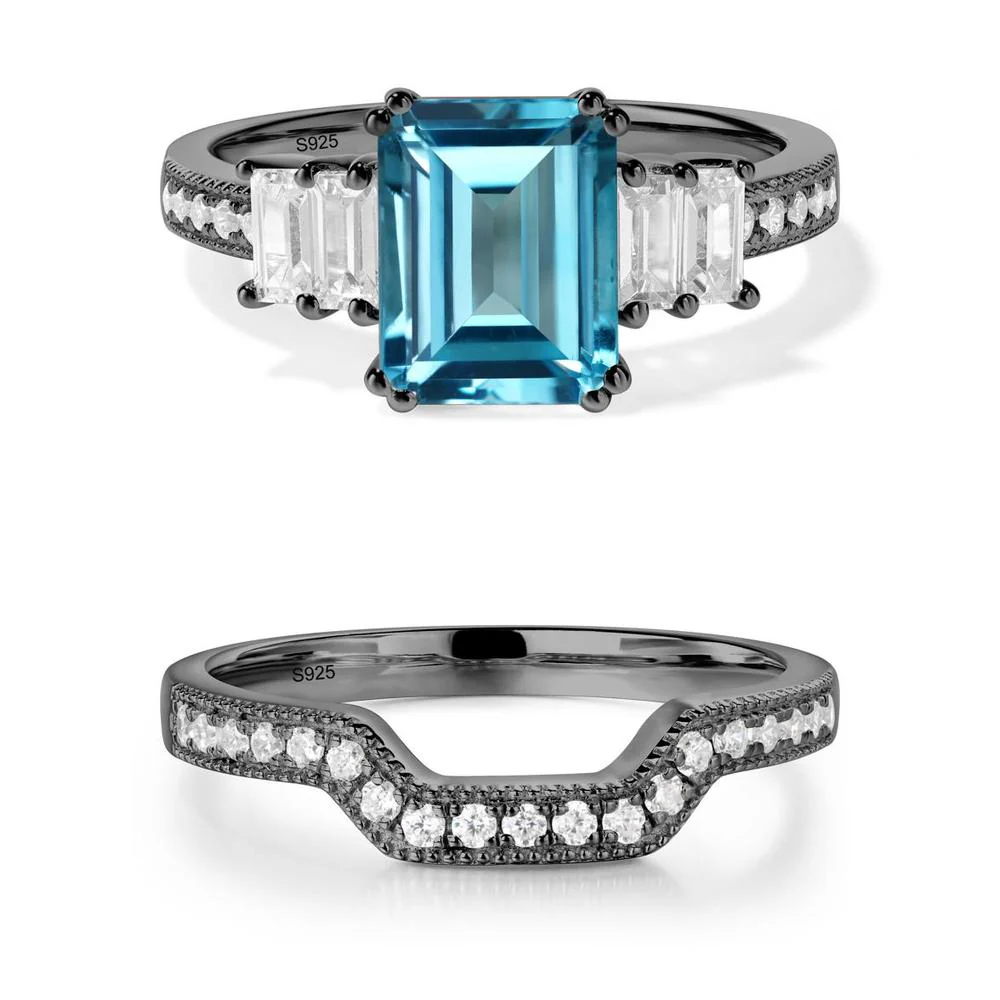 Emerald Cut Swiss Blue Topaz Milgrain Ring - Image 25