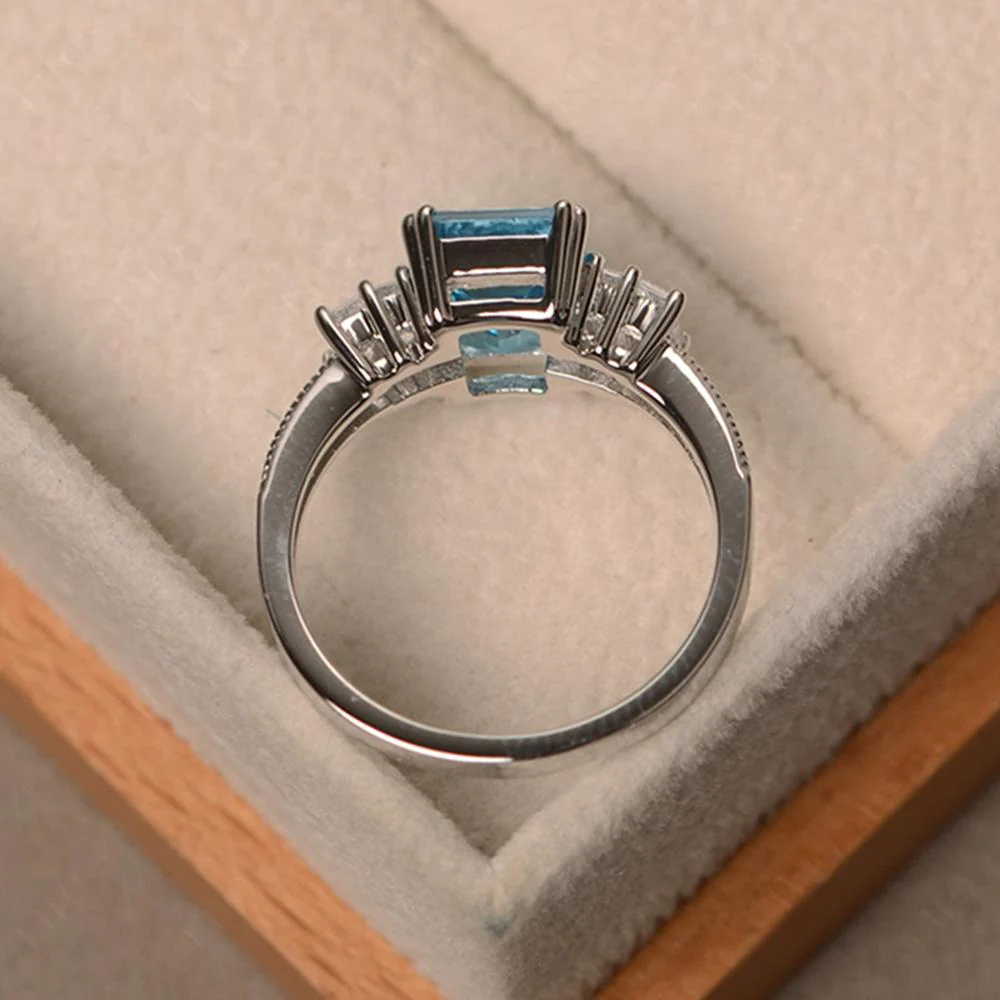 Emerald Cut Swiss Blue Topaz Milgrain Ring - Image 31
