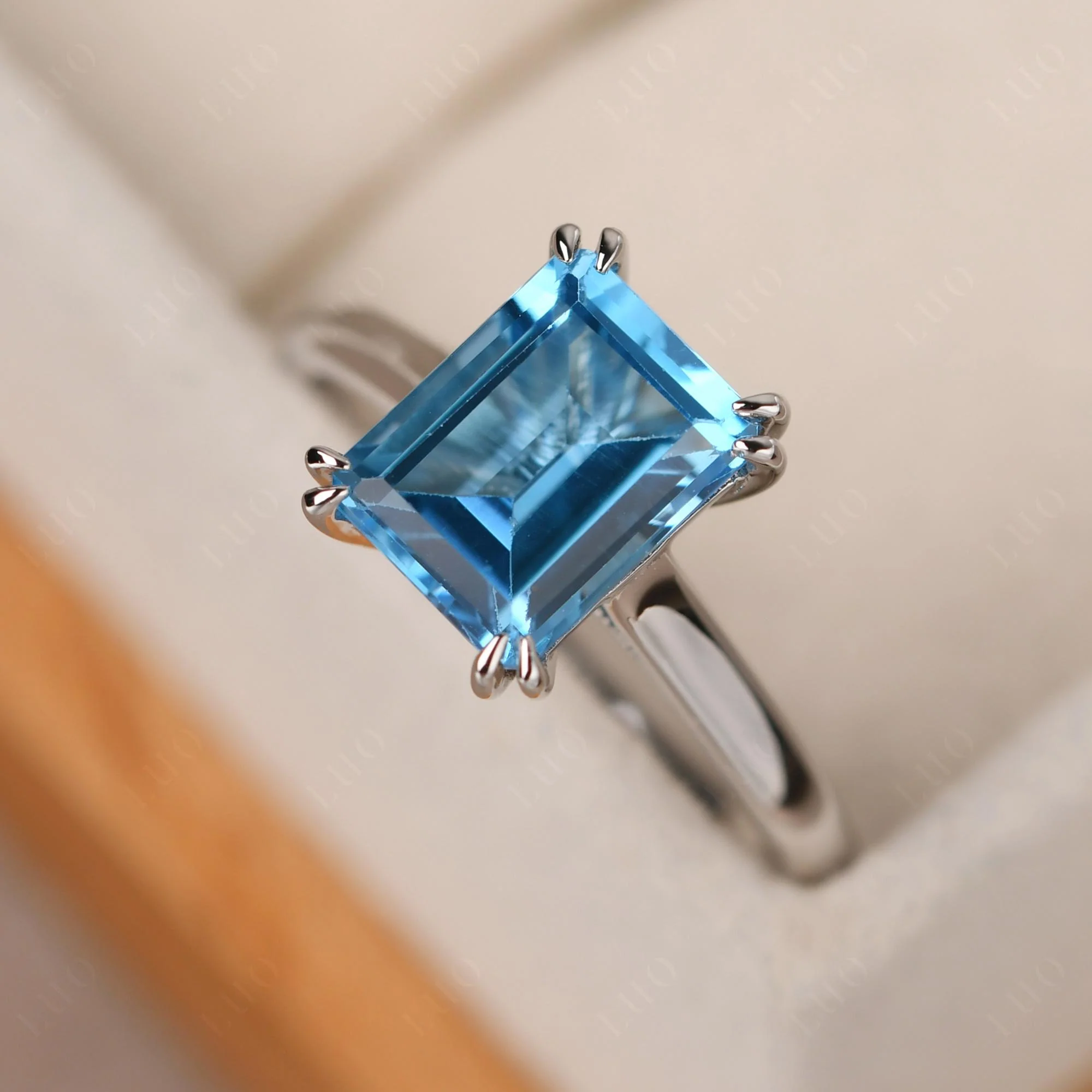 Swiss Blue Topaz Double Claw Prong Engagement Ring - Image 12