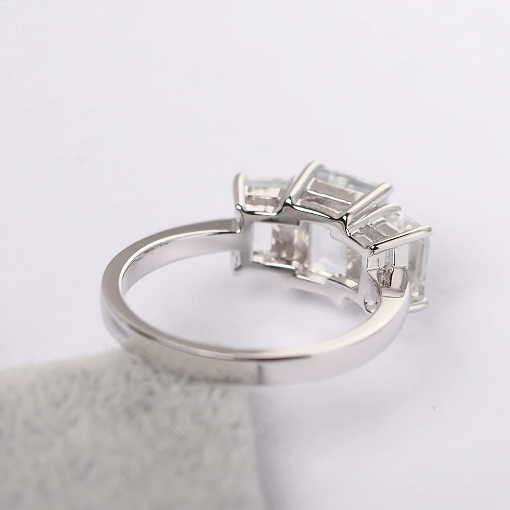 White Topaz Three Stone Emerald Cut Ring - Image 4