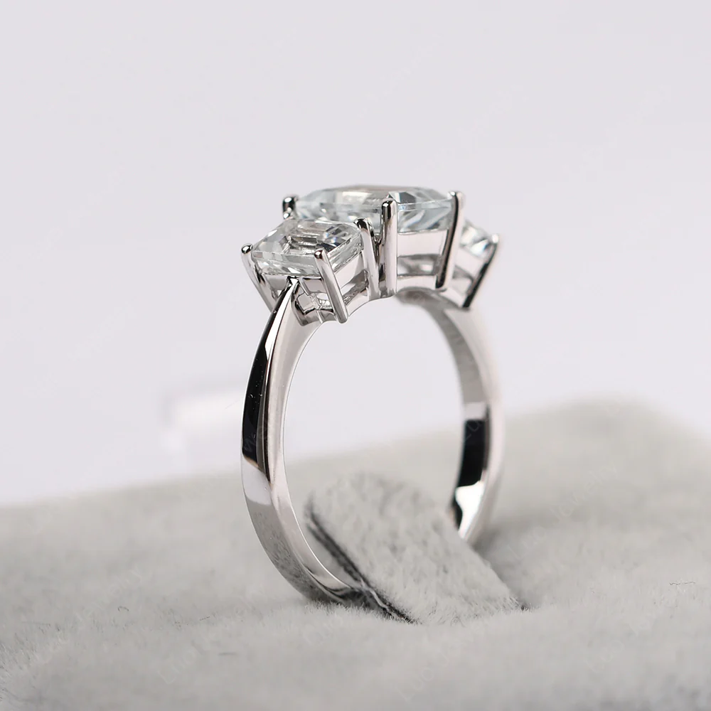 White Topaz Three Stone Emerald Cut Ring - Image 5