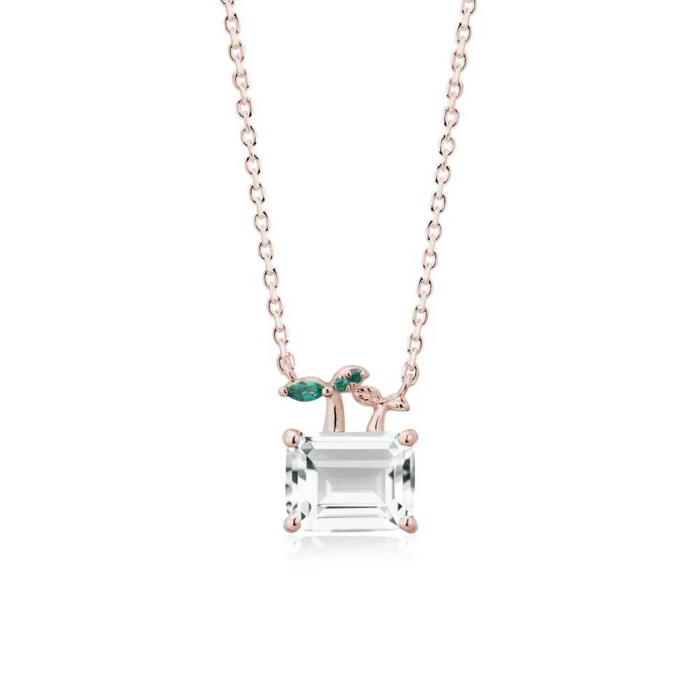 Emerald Cut White Topaz and Emerald Sprout Necklace - Image 2