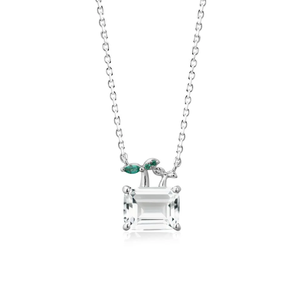 Emerald Cut White Topaz and Emerald Sprout Necklace - Image 3