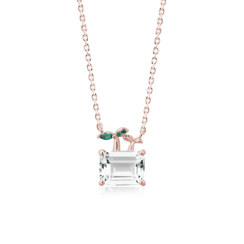 Emerald Cut White Topaz and Emerald Sprout Necklace - Image 4