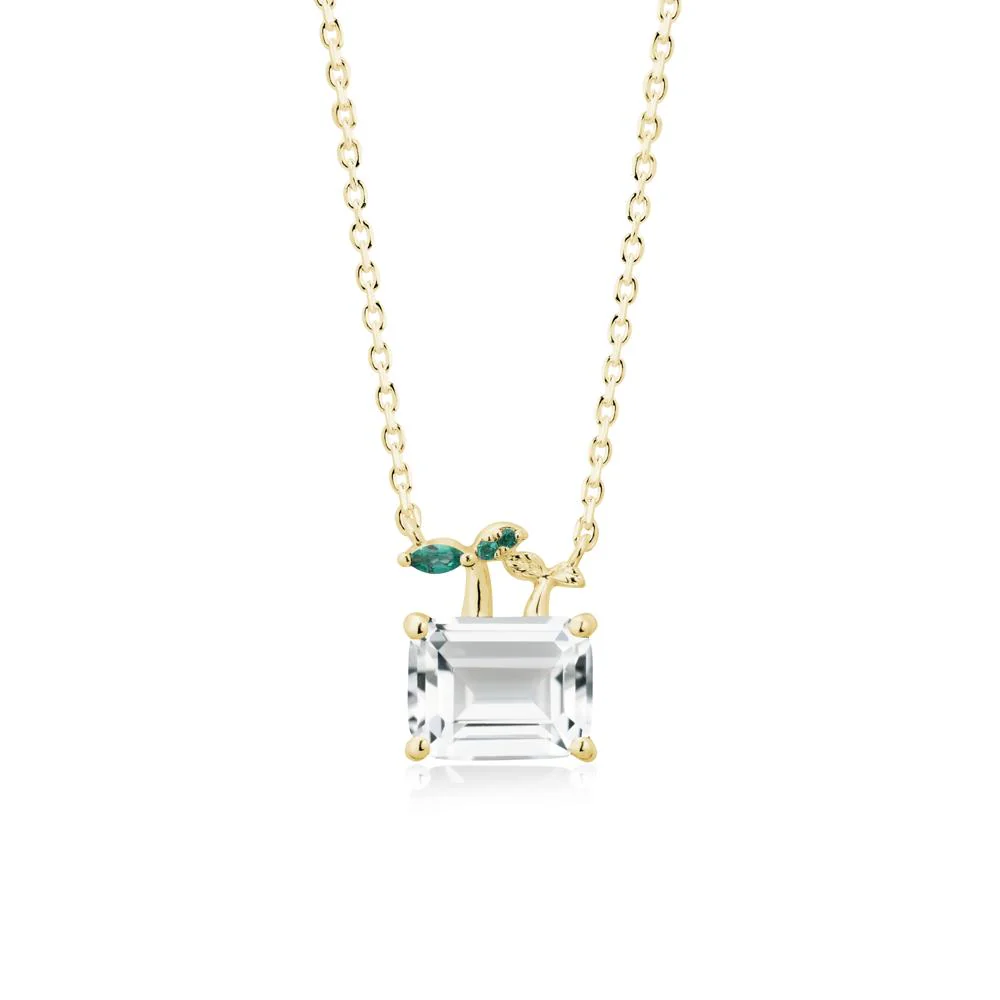 Emerald Cut White Topaz and Emerald Sprout Necklace - Image 6