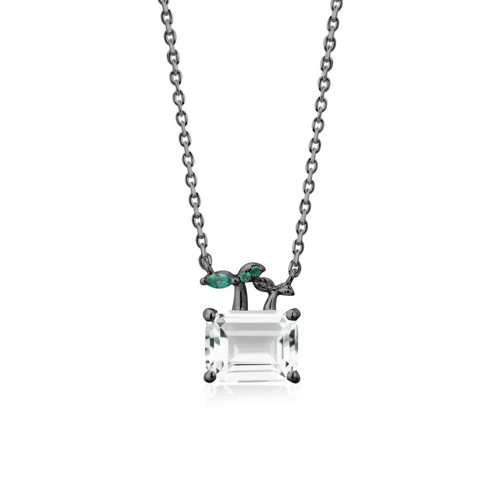 Emerald Cut White Topaz and Emerald Sprout Necklace - Image 7