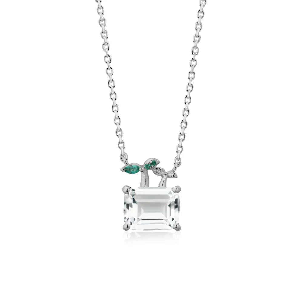 Emerald Cut White Topaz and Emerald Sprout Necklace - Image 8