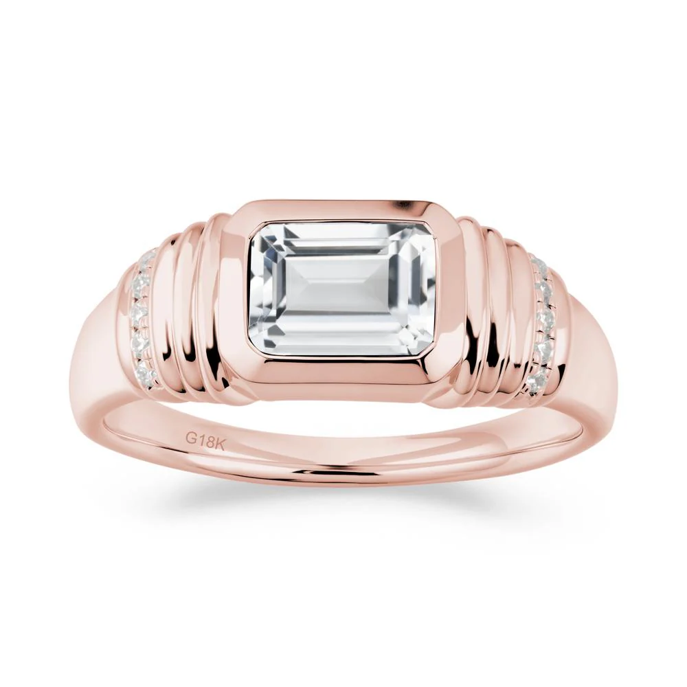Emerald Cut White Topaz Bezel Ring for Men - Image 2