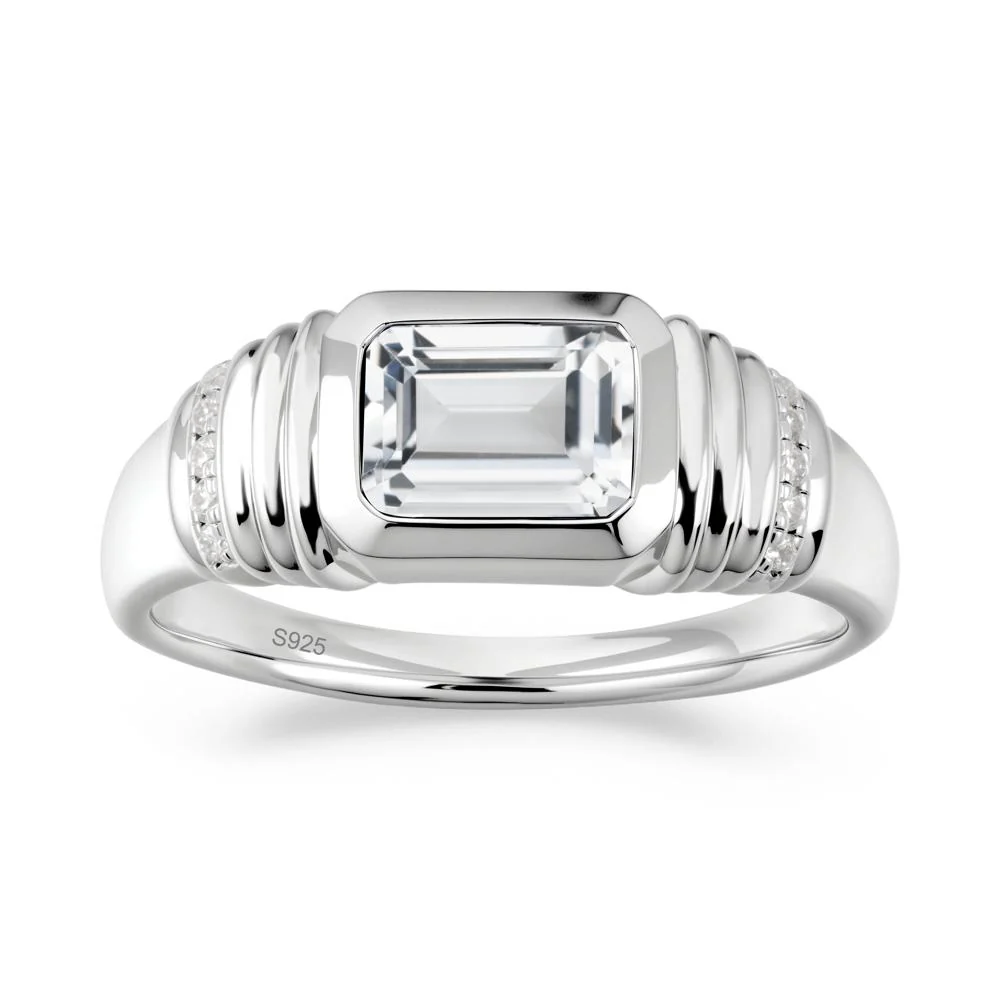Emerald Cut White Topaz Bezel Ring for Men - Image 3