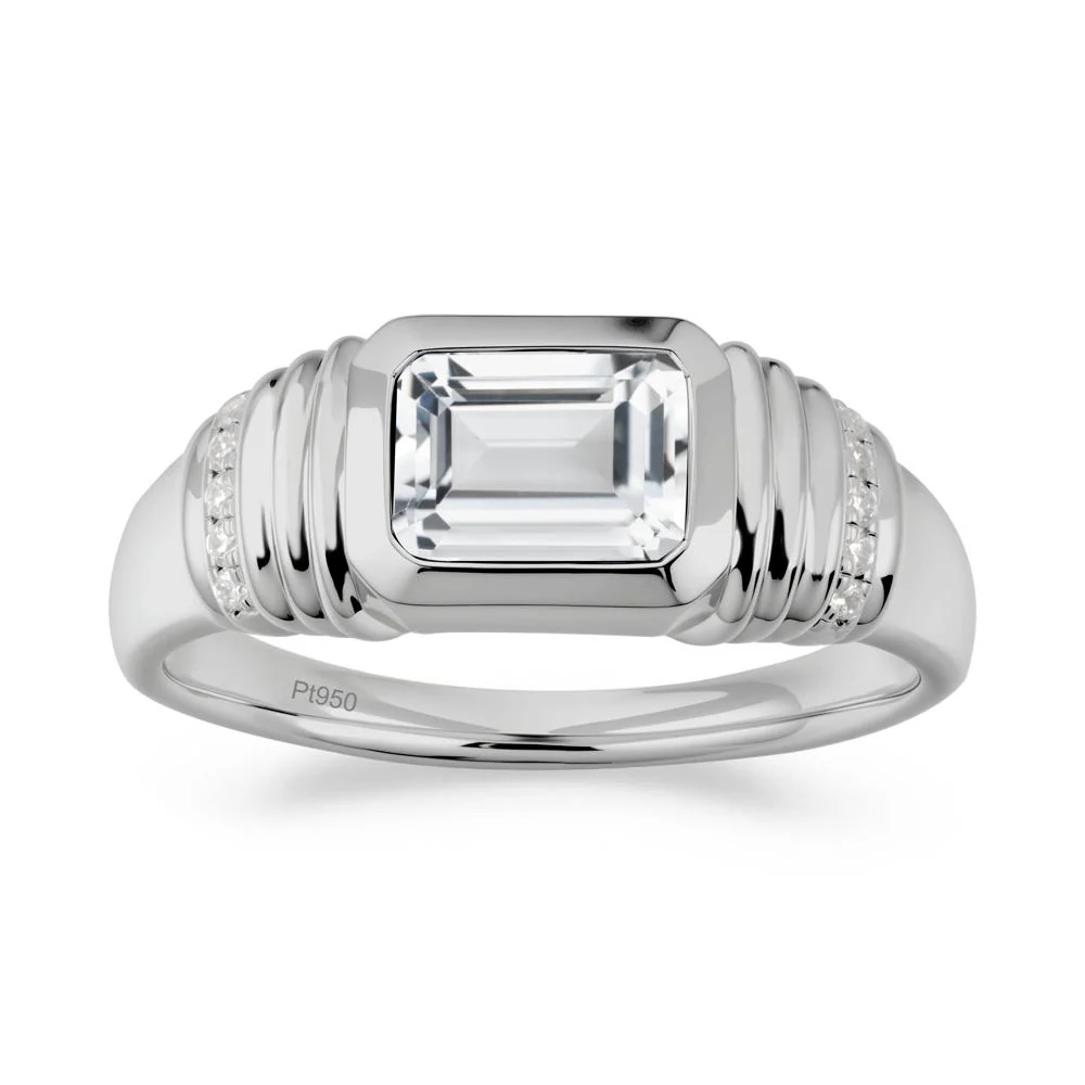 Emerald Cut White Topaz Bezel Ring for Men - Image 6