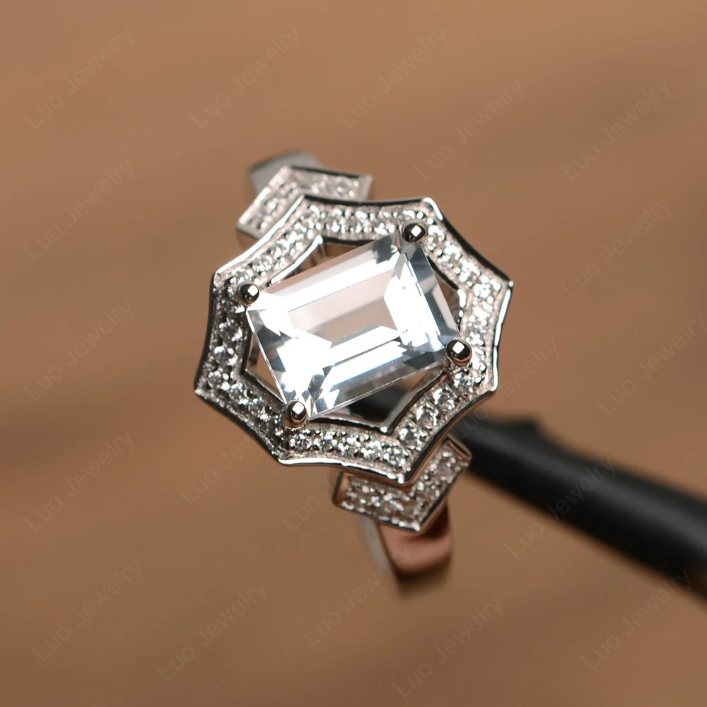 Emerald Cut White Topaz Cocktail Ring - Image 2