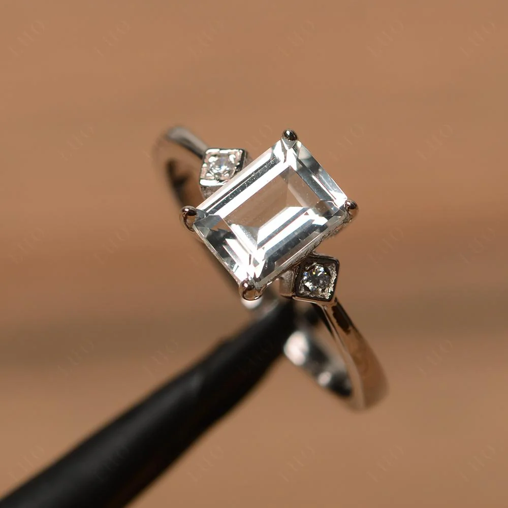 Emerald Cut White Topaz Engagement Ring - Image 10