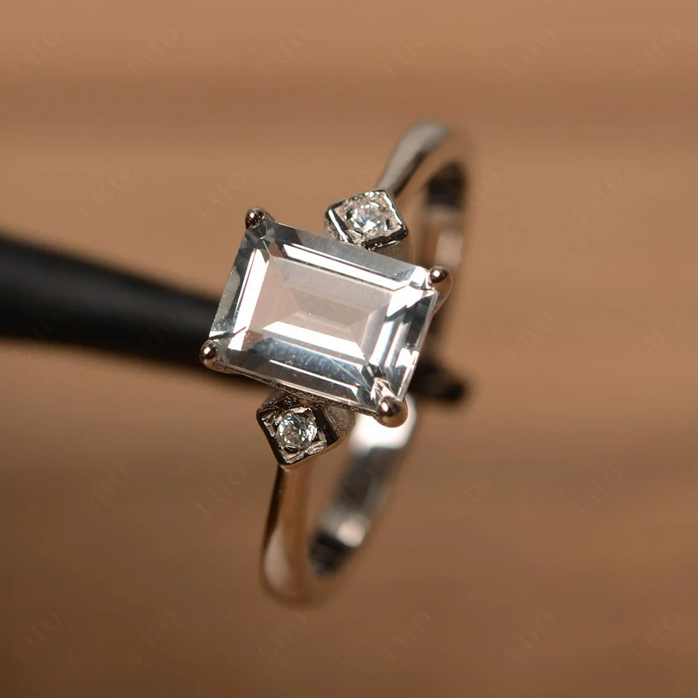 Emerald Cut White Topaz Engagement Ring - Image 11