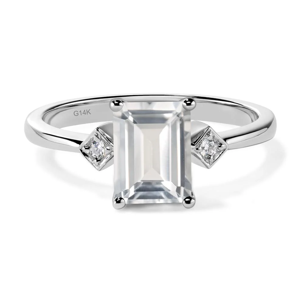 Emerald Cut White Topaz Engagement Ring - Image 3