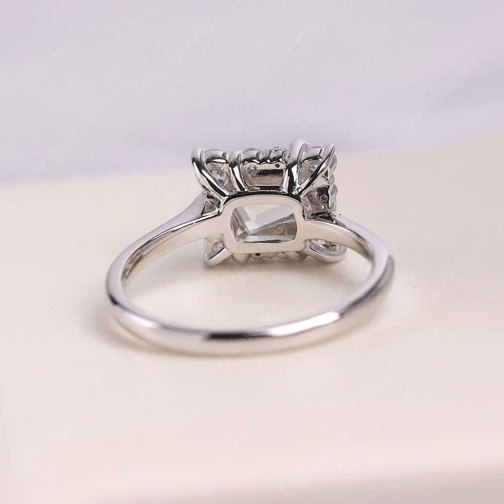 Emerald Cut White Topaz Halo Ring - Image 4