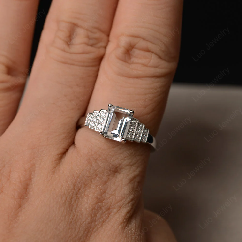Classic Emerald Cut White Topaz Promise Ring - Image 4